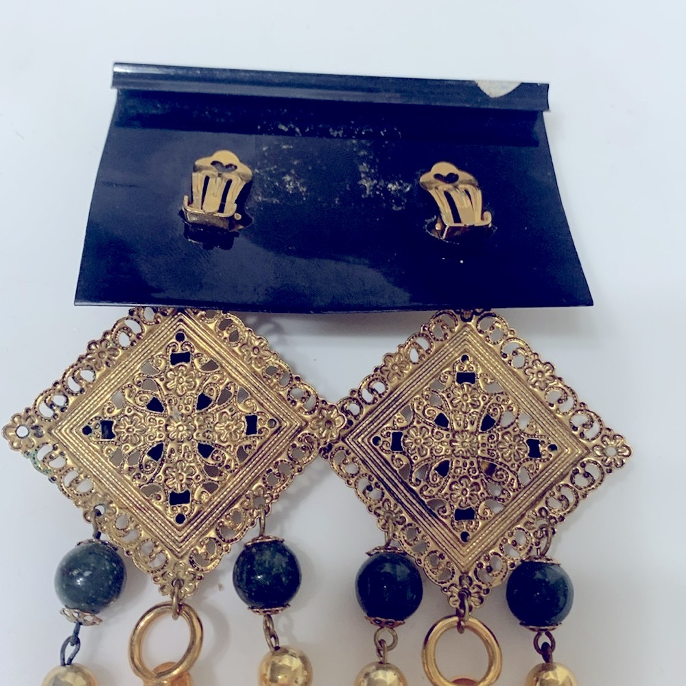 Gold dangle earrings vintage Gypsy boho - Picture 5 of 11